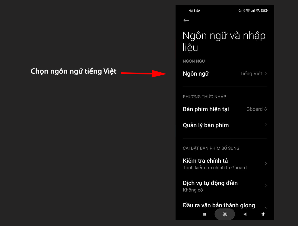 Chọn ngôn ngữ tiếng Việt trên điện thoại để sử dụng ứng dụng bằng Tiếng Việt